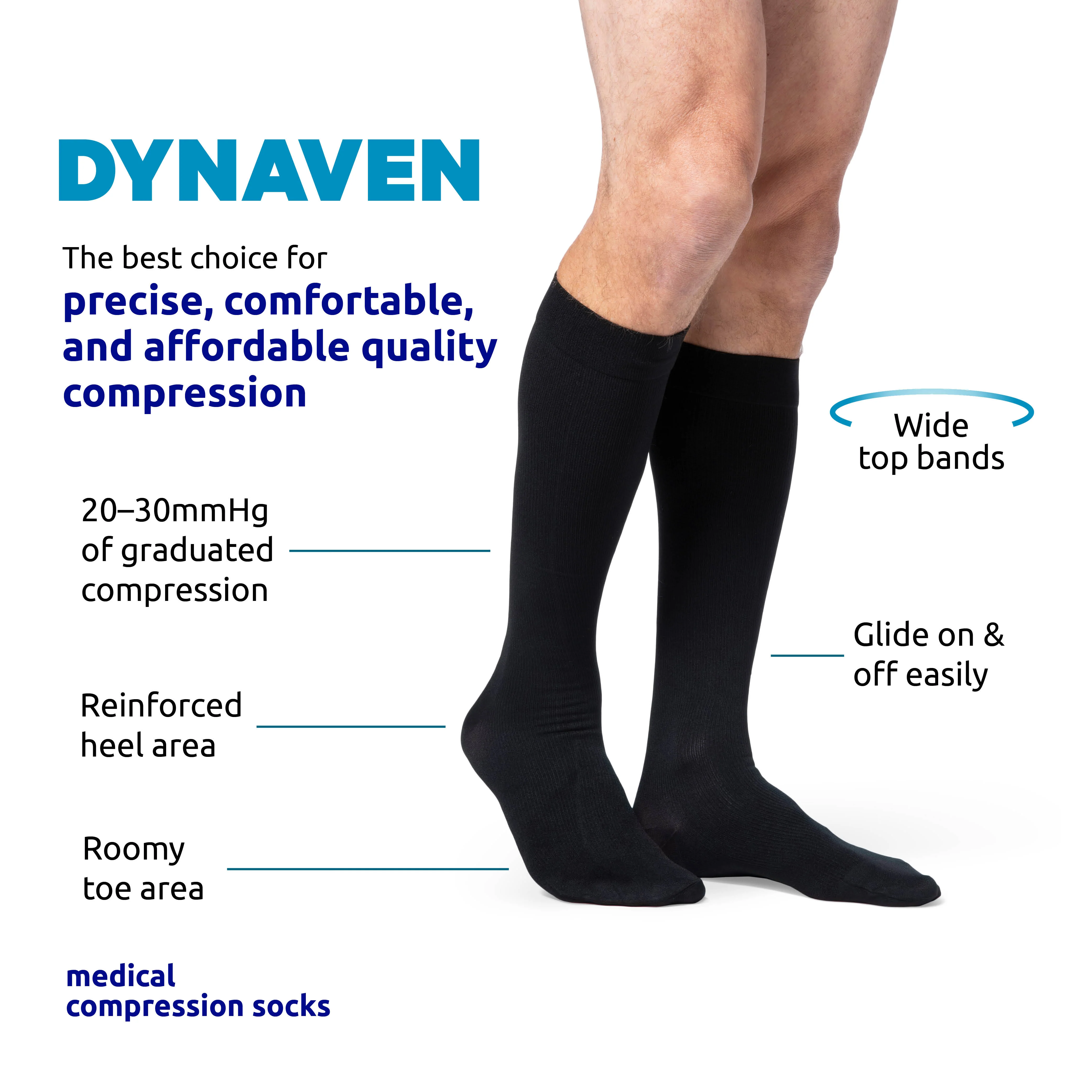 Dynaven Opaque Ribbed Men's Knee High 20-30 mmHg w/ Silicone Top - Image 4