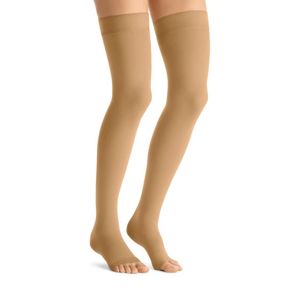 JOBST® Opaque Women's Thigh High 15-20 mmHg w/ Silicone Dot Top Band, Open Toe - Image 3