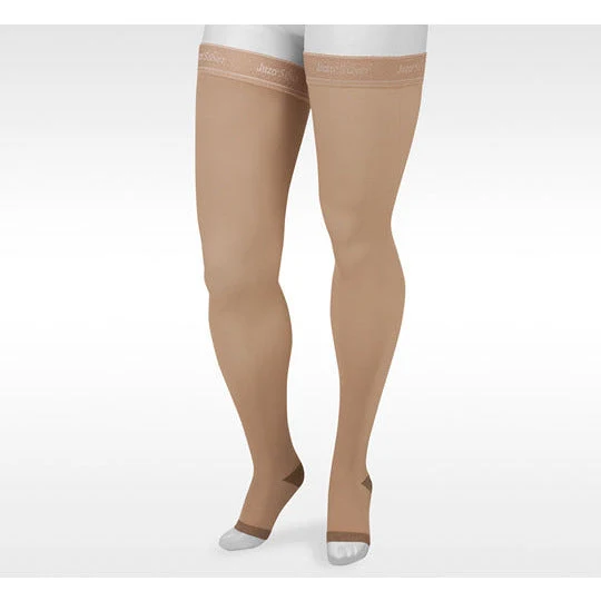 Juzo Soft Silver Thigh High 30-40 mmHg w/ Silicone Band, Open Toe