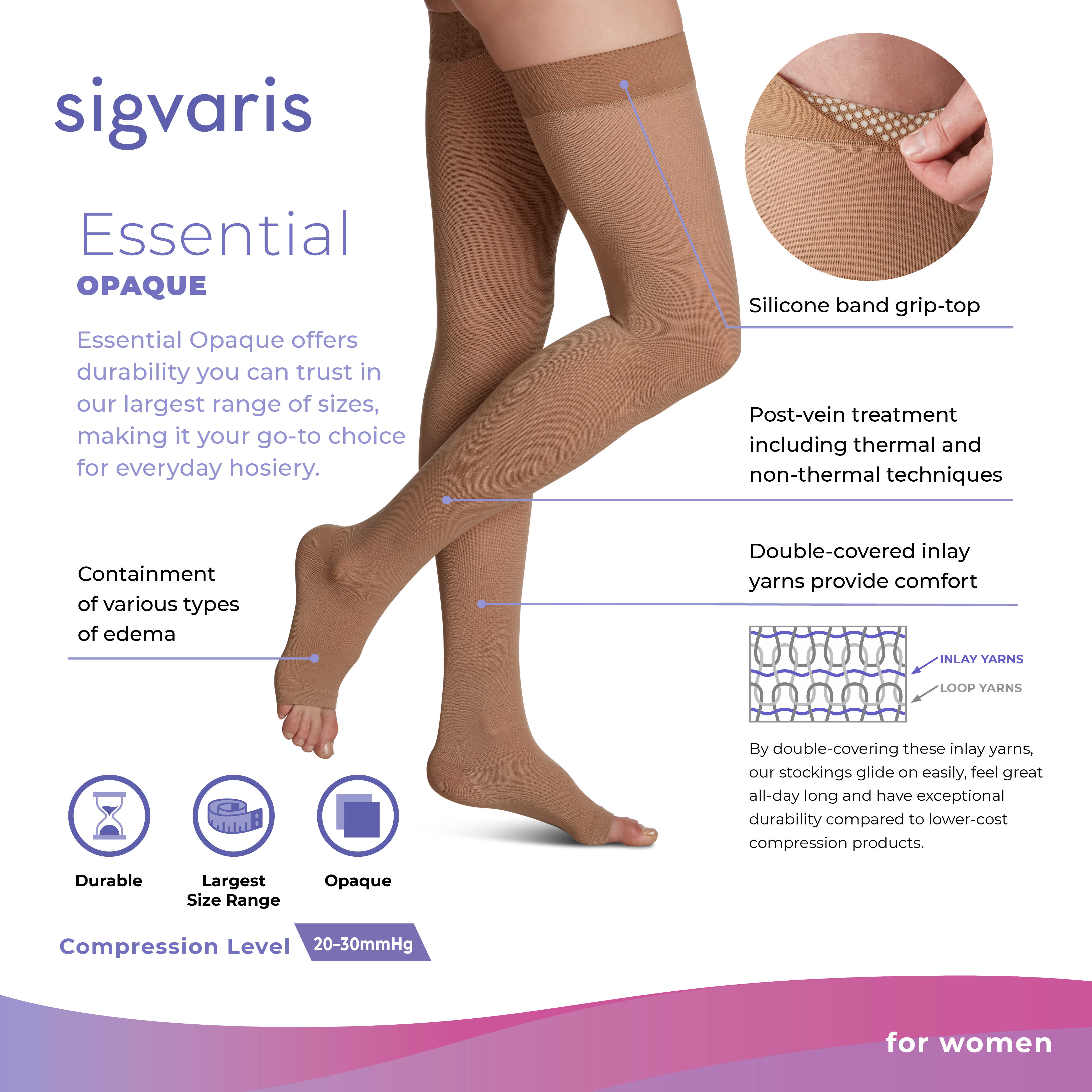 Sigvaris Opaque Thigh High 20-30 mmHg, Open Toe - Image 4
