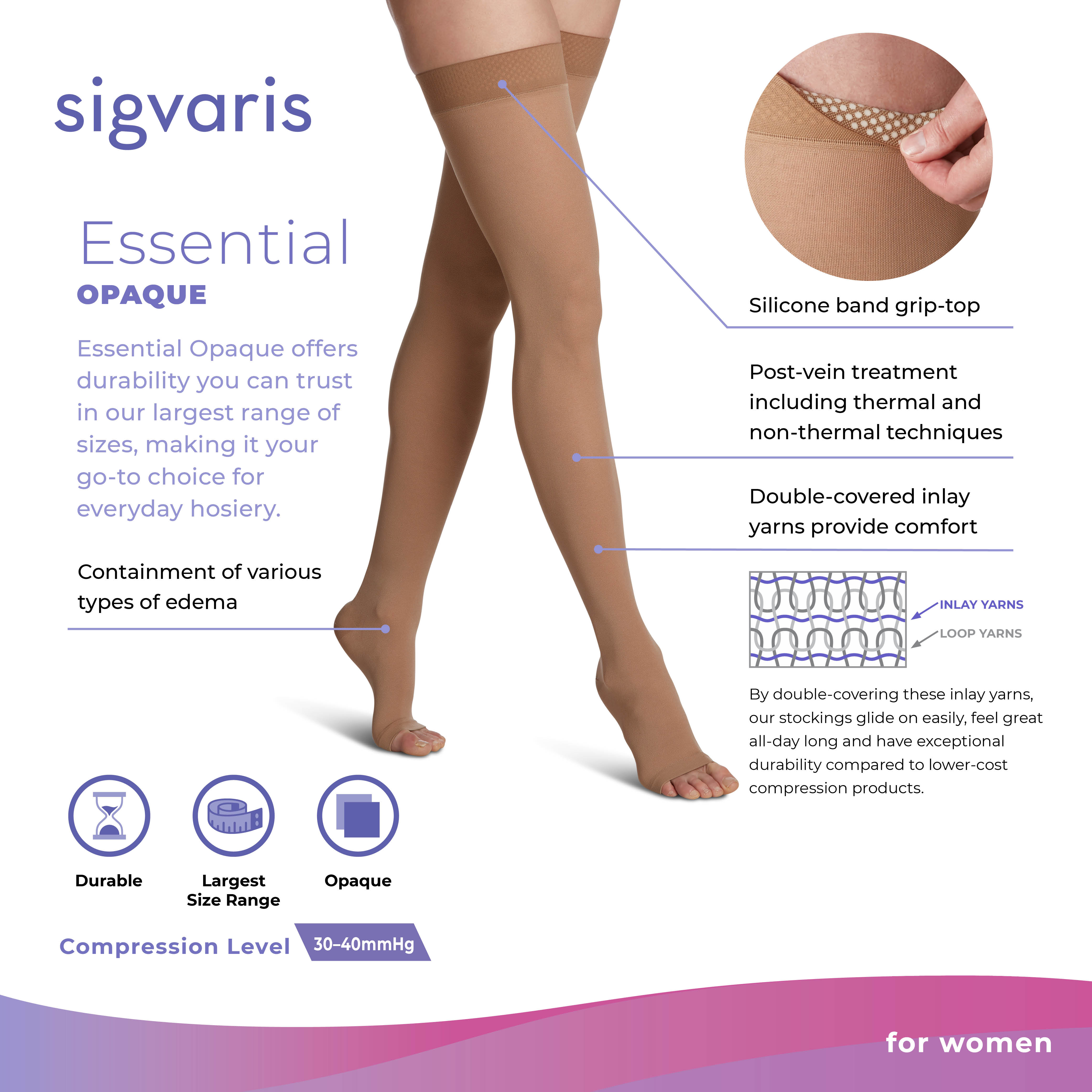 Sigvaris Opaque Thigh High 30-40 mmHg, Open Toe - Image 4