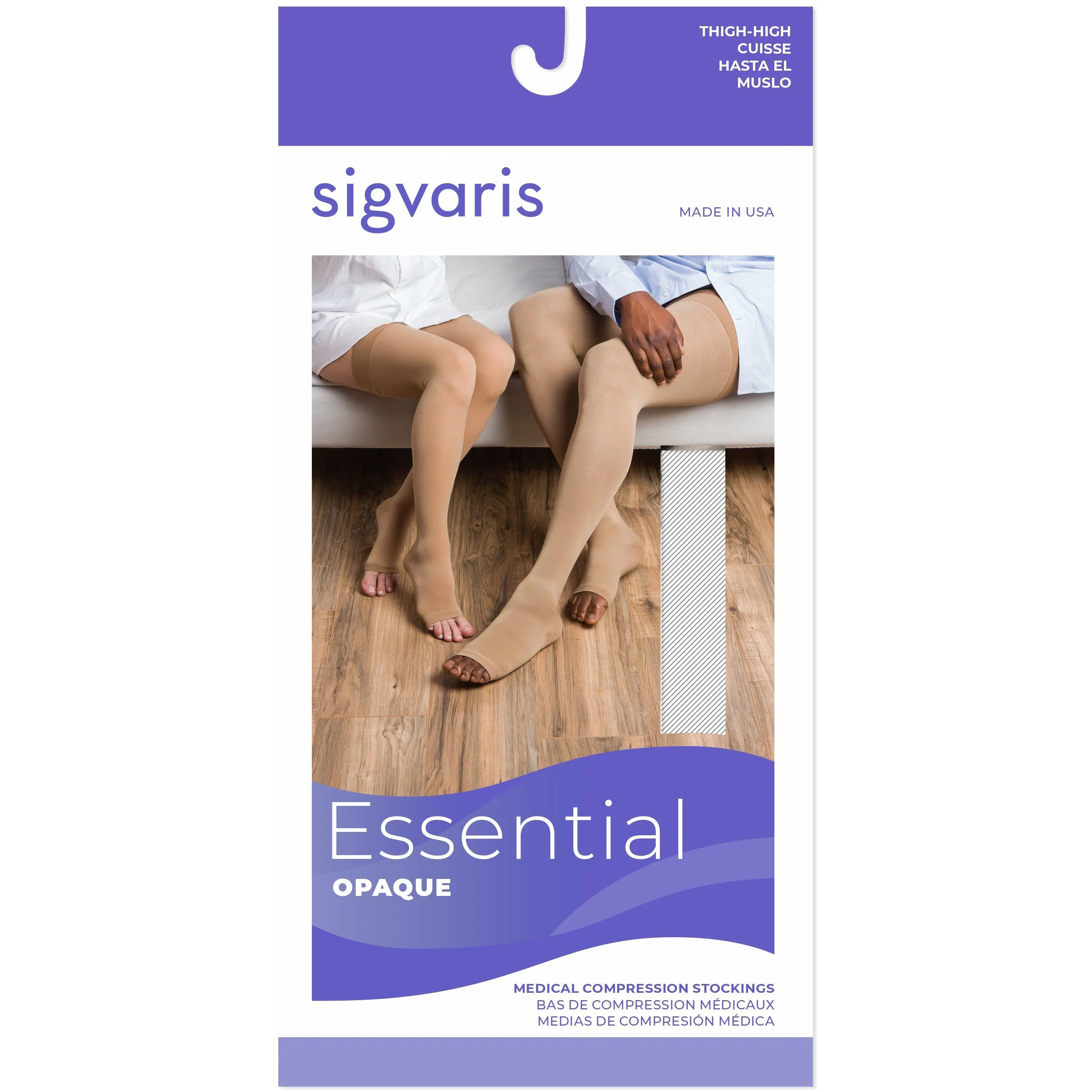 Sigvaris Opaque Thigh High 30-40 mmHg, Open Toe w/ Waist Attachment - Image 3