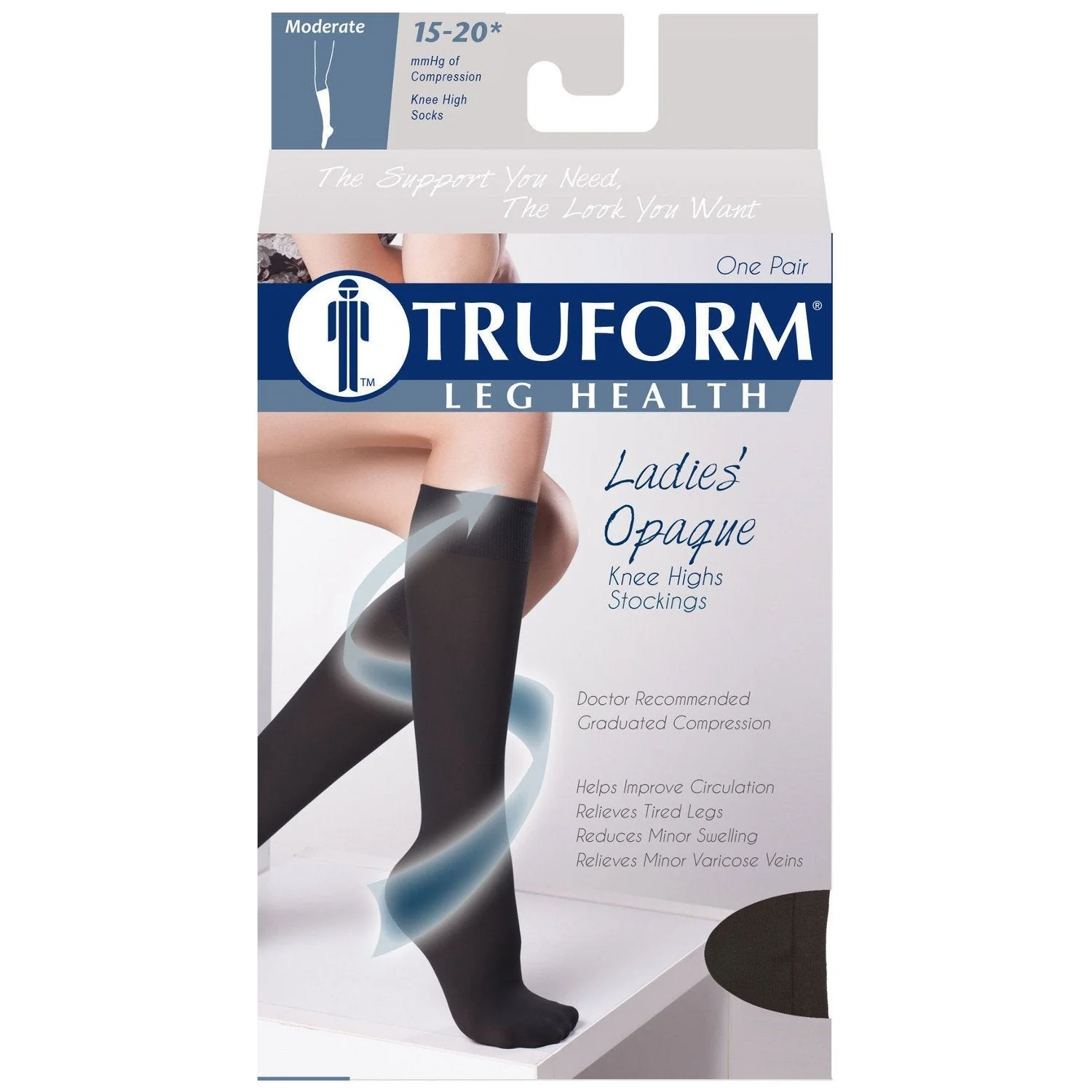 TRUFORM® Ladies Opaque Knee High 15-20 mmHg, Open Toe - Image 3