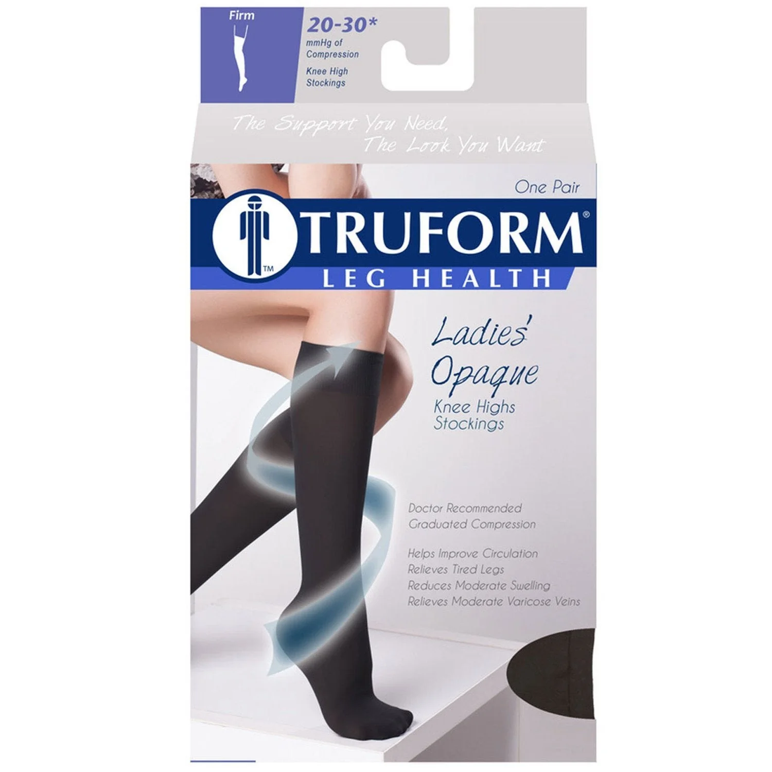 TRUFORM® Ladies Opaque Knee High 20-30 mmHg, Open Toe - Image 3
