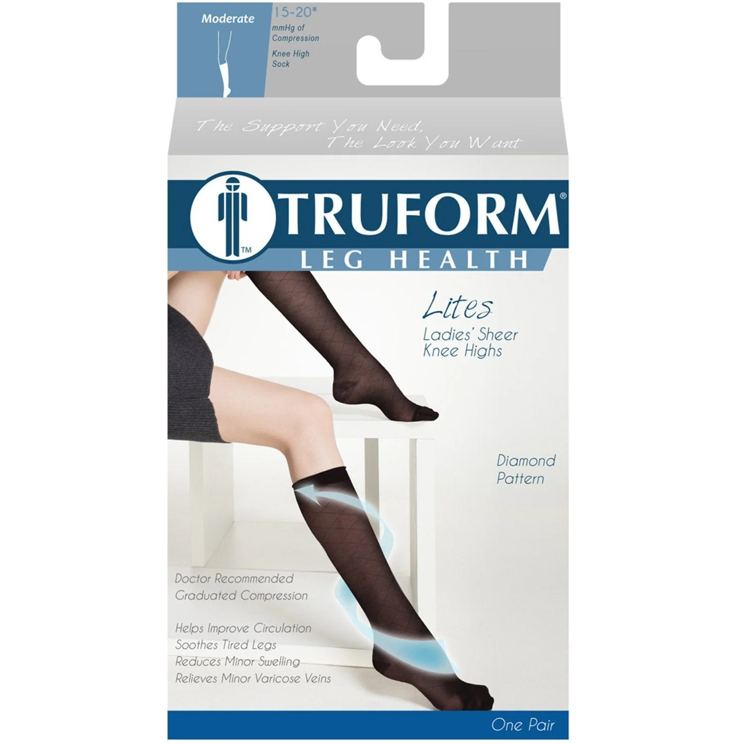 TRUFORM® Lites Women's Knee High 15-20 mmHg, Diamond Pattern - Image 5