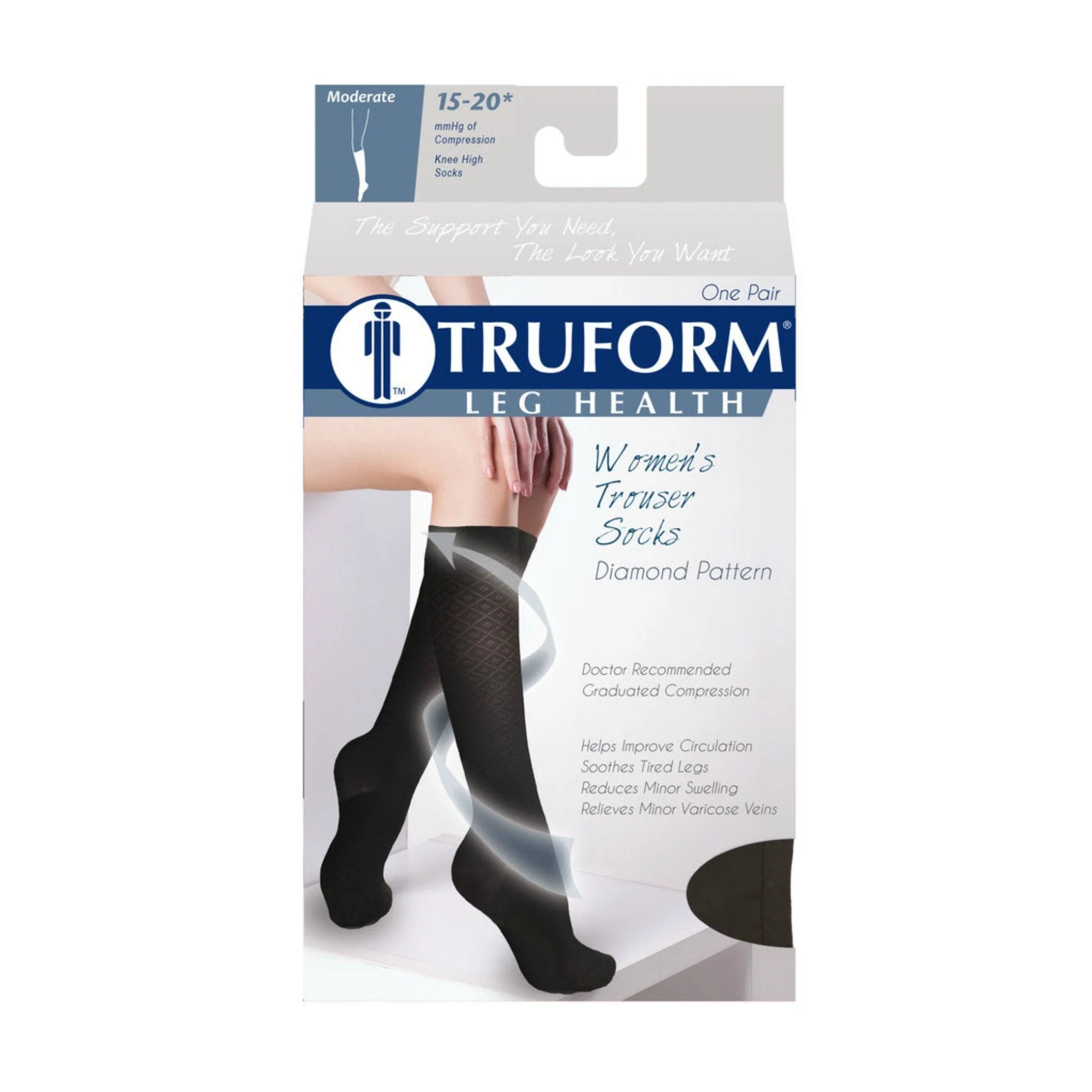 TRUFORM® Women's Trouser Knee High 15-20 mmHg, Diamond Pattern - Image 6